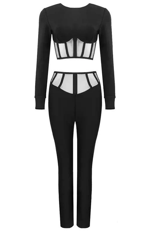 Jessica Bara Tatiana Mesh Long Sleeve Top And Pant Two Piece Set Birthday Suit