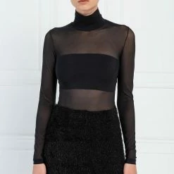 Jessica Bara Tameka Sheer Mesh Turtleneck Top Reve Doll Essentials