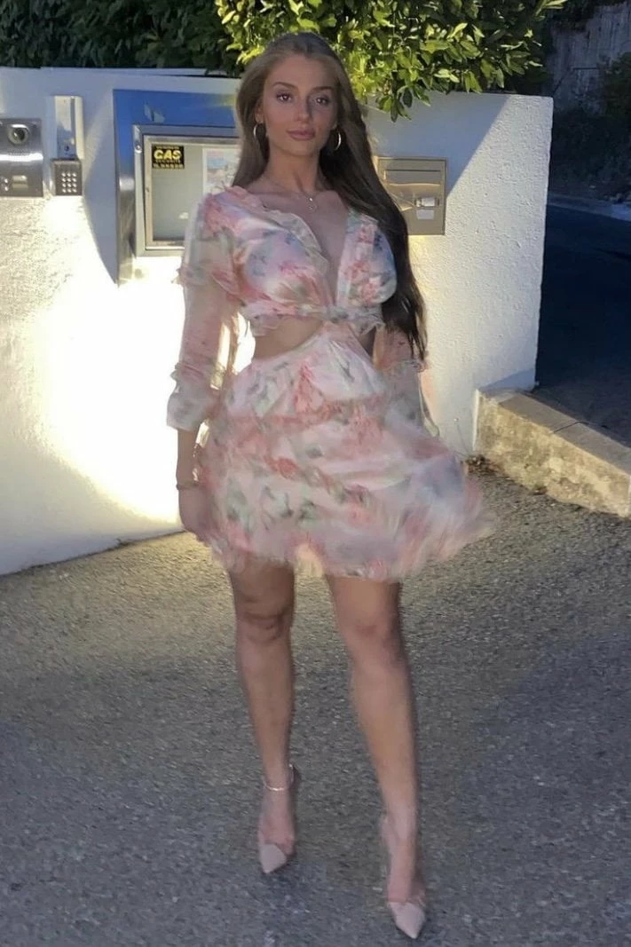 Jessica Bara Dawn Long Sleeve Print Mini Dress