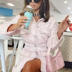 Jessica Bara Khari Short Sleeve Tweed Mini Dress