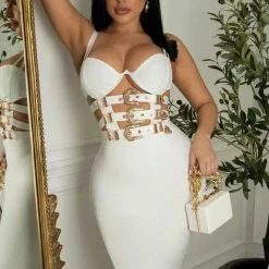 Influencer Style Jessica Bara Persia Bandage Gold Buckle Dress