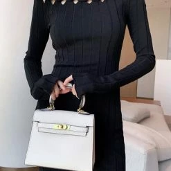 Jessica Bara Apollo Long Sleeve Ribbed Knit Mini Dress