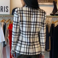 Jessica Bara Robin Houndstooth Silver Button Blazer Influencer Style