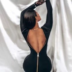 Birthday Suit Jessica Bara Wyatt Zipper Long Sleeve Midi Dress