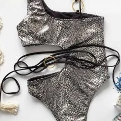 Jessica Bara Carina Snakeskin One Piece Swimsuit Poolside Essentials