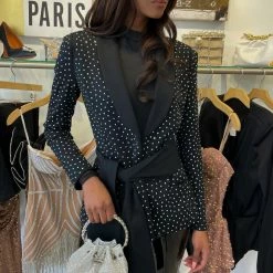 Jessica Bara Mackenna Rhinestone Belted Blazer Birthday Suit