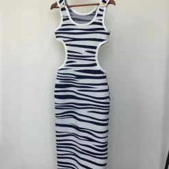 Jessica Bara Lianna Zebra Cut Out Maxi Dress Influencer Style