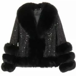 Jessica Bara Nakita Fur And Sequin Coat