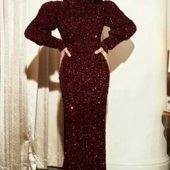 Jessica Bara North Puff Shoulder Sequin Gown