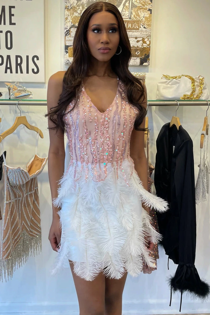 Jessica Bara Madison Rhinestone Feather Mini Dress The Event Shop