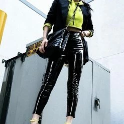 Influencer Style Commando Faux Patent Leather Leggings With Perfect Control