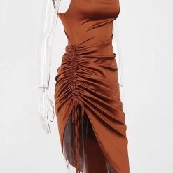 Jessica Bara Silas Satin Ruched Midi Dress Influencer Style