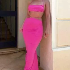 Jessica Bara Katarina Backless Ruched Top And Skirt Two Piece Set Summer Lovin'