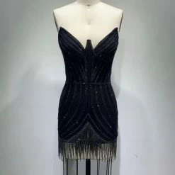 Jessica Bara Alpha Strapless Crystal Mesh Mini Dress