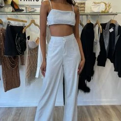Jessica Bara Zendaya Glitter Crop Top And Pant Two Piece Set