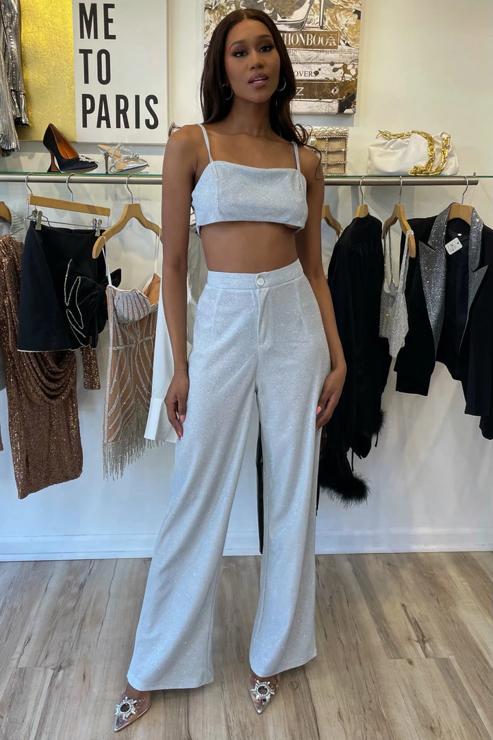 Jessica Bara Zendaya Glitter Crop Top And Pant Two Piece Set