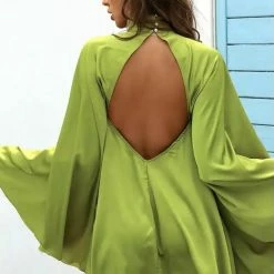 Jessica Bara Rafaela Backless Long Sleeve Silk Mini Dress
