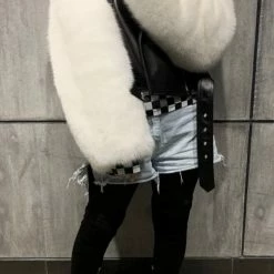 Jessica Bara Valentina Leather & Fur Cropped Jacket