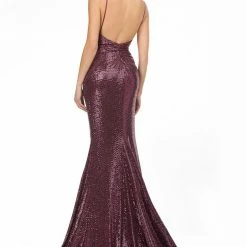 Terani Couture Terani Spaghetti Strap Metallic Fitted Prom Dress