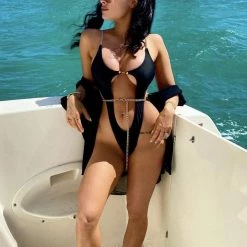 Influencer Style Jessica Bara Sonja Metal Chain Cut Out Swimsuit