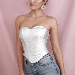 Jessica Bara Danika PU Strapless Corset Top Tops