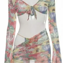 Summer Lovin' Jessica Bara Mindie Mesh Long Sleeve Top And Sarong Two Piece Set