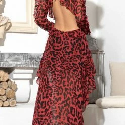 Influencer Style Jessica Bara Lynn Leopard Cut-Out Hi-Lo Long Sleeve Dress