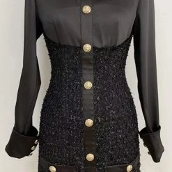 Influencer Style Jessica Bara Leighton Collar Tweed And Satin Mini Dress