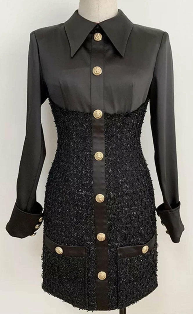 Influencer Style Jessica Bara Leighton Collar Tweed And Satin Mini Dress