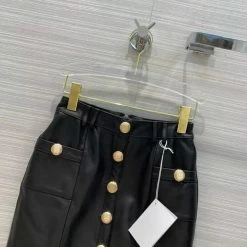 Jessica Bara Arthur Leather Gold Button Mini Skirt