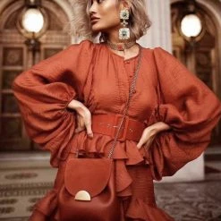 Jessica Bara Juliette Long Sleeve Belted Ruffle Dress Dresses