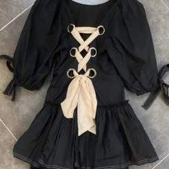 Jessica Bara Julian Lace Up Back Ruffle Mini Dress