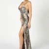 The Event Shop Nicole Bakti V Neck Metallic Bodycon Gown