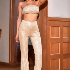 Jessica Bara Elodie Sequin Crop Top And Pant Two Piece Set Summer Lovin'