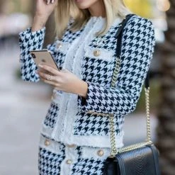 Jessica Bara Louise Tweed Houndstooth Two Piece Set Influencer Style