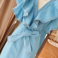 Jessica Bara Dallan Denim Ruffle Mini Dress Summer Lovin'