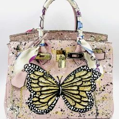 Anca Barbu Handpainted Butterfly Graffiti Handbag