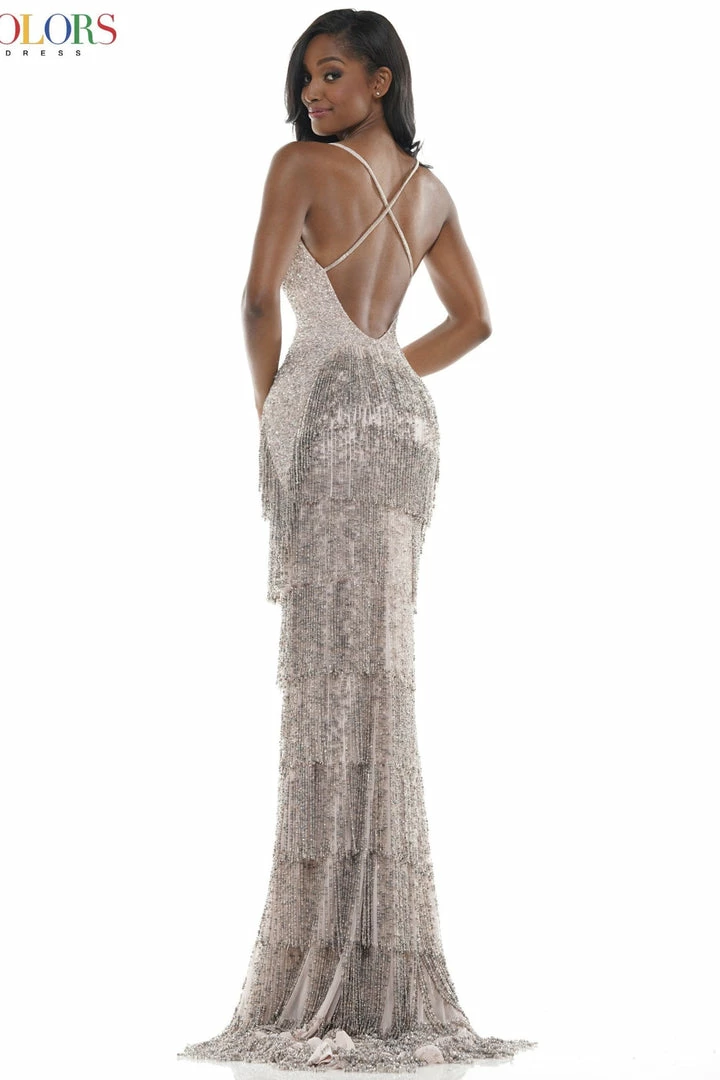 Colors Dress Backless Fringe Sequin Gown The Event Shop