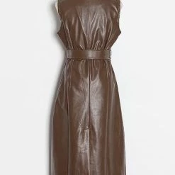 Jessica Bara Gael PU Belted Maxi Dress