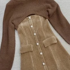Jessica Bara Corrine Corduroy & Knitted Sweater Two Piece Set Dresses