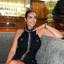 Influencer Style Jessica Bara Lolette Rhinestone Tweed Mini Dress