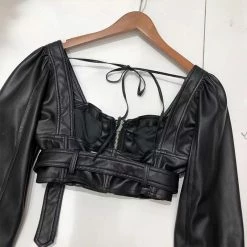 Birthday Suit Jessica Bara Char Long Sleeve Leather Crop Top
