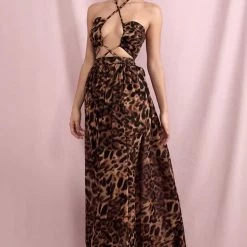 Jessica Bara Priscilla Leopard Cut Out Maxi Dress Summer Lovin'