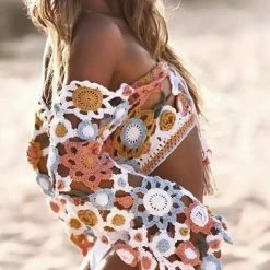 Jessica Bara Oceana Long Sleeve Crochet Two Piece Set