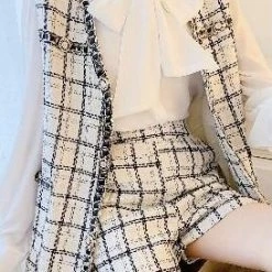 Jessica Bara Brinley Plaid Vest Blouse And Shorts Three Piece Set The 9-5 Shop