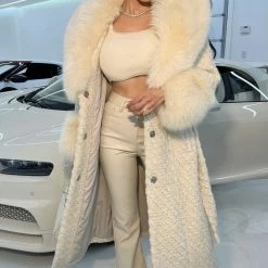 Jessica Bara Dierdra Fur And Wool Belted Long Coat Influencer Style