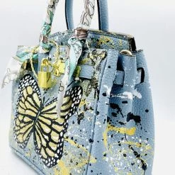 Anca Barbu Handpainted Butterfly Graffiti Handbag