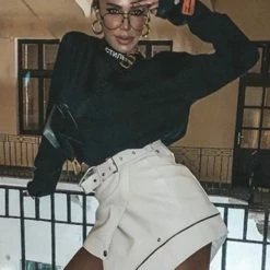 Reve Doll Essentials Jessica Bara Halley Leather Asymmetrical Mini Skirt