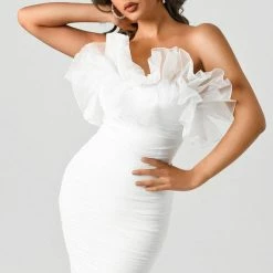 Jessica Bara Cornelia Strapless Ruched Ruffle Dress