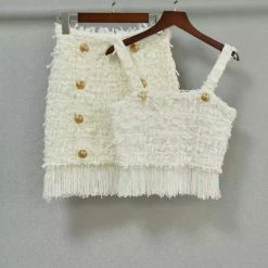 Jessica Bara Kamala Gold Button Fringe Skirt Reve Doll Essentials